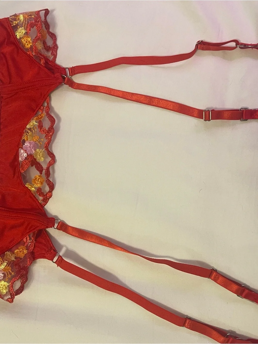 Dolls Kill Red Floral Embroidered Satin Lingerie Set